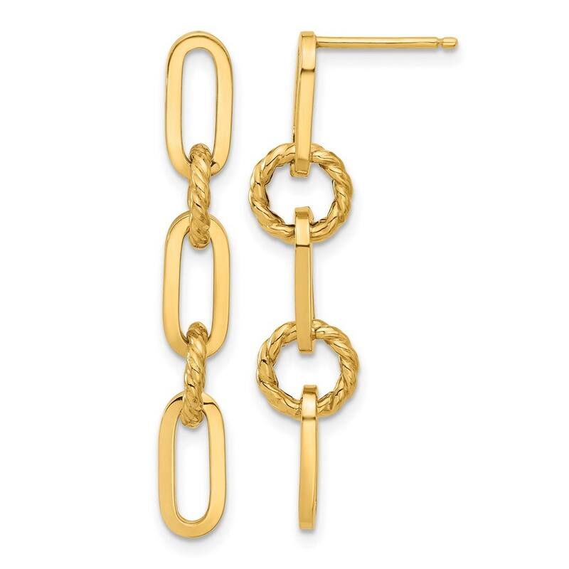 Curata 14k Yellow Gold Polished Chain Link Guardian Angel Post Earrings - 28.4x7.9mm