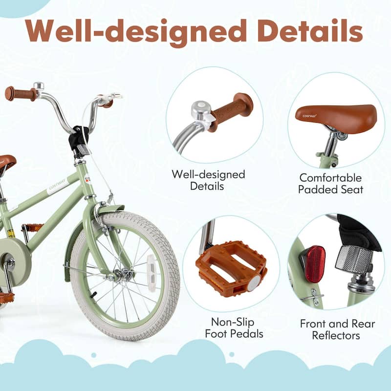 Costway 16" Kids Bike with Adjustable Saddle Handlebar Removable