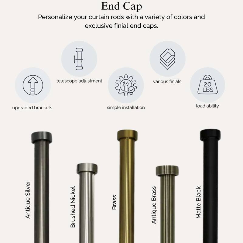 Linen Avenue End Cap Double Window Curtain Rod Set