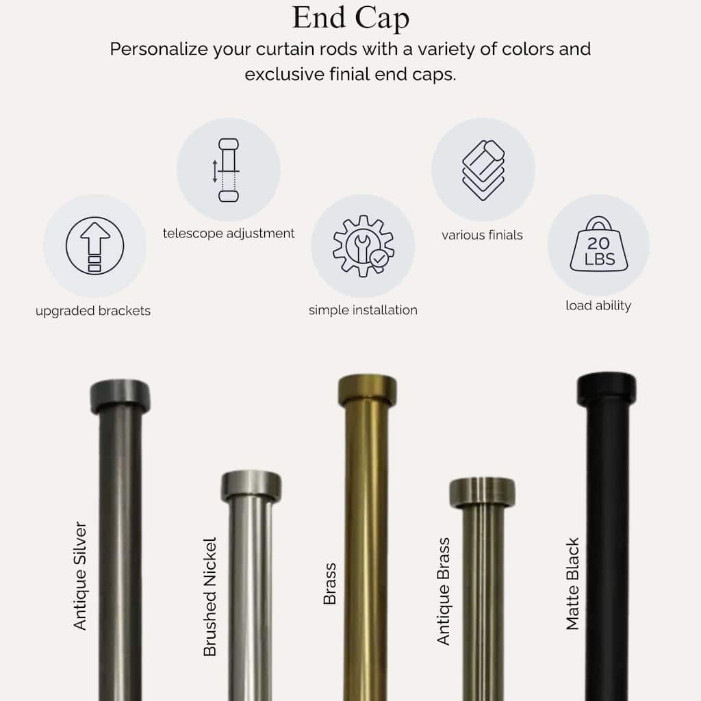 Linen Avenue End Cap Single Window Curtain Rod Set - 28" to 48" Single Rod