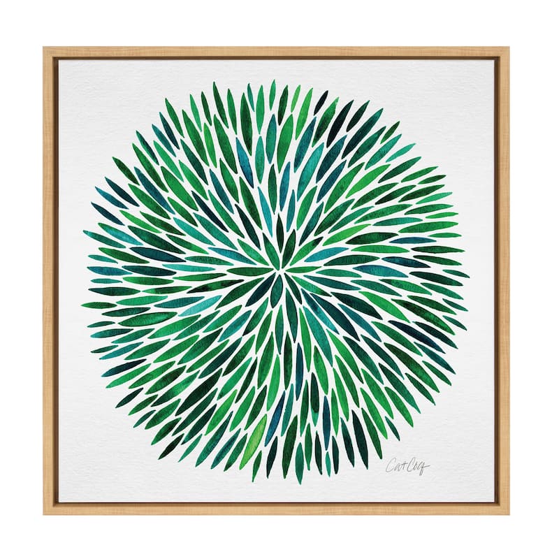 Sylvie Green Leaves in Watercolor Framed Canvas Art, Natural 24 x 24