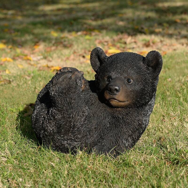Lying Baby Bear Outdoor Garden Statue - 9.25"