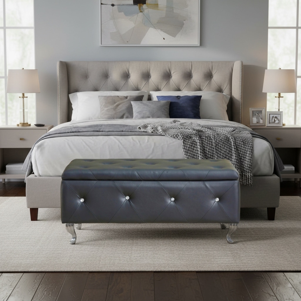 Elegant Chic Upholstered Storage Bench with Metal Legs