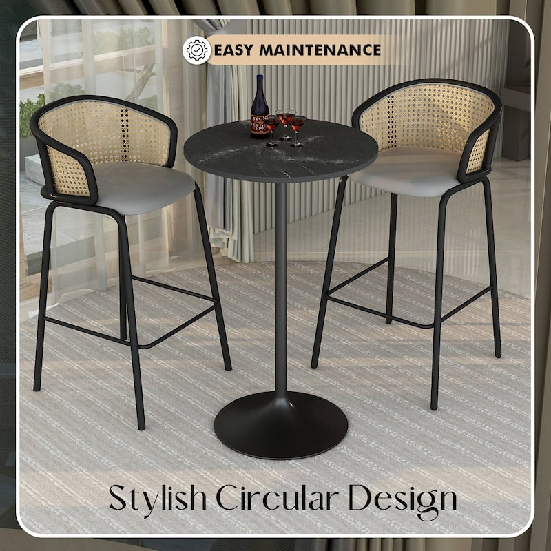 LeisureMod Verve 27" Bar Height Dining Table with MDF Round Top in Black Marbleized