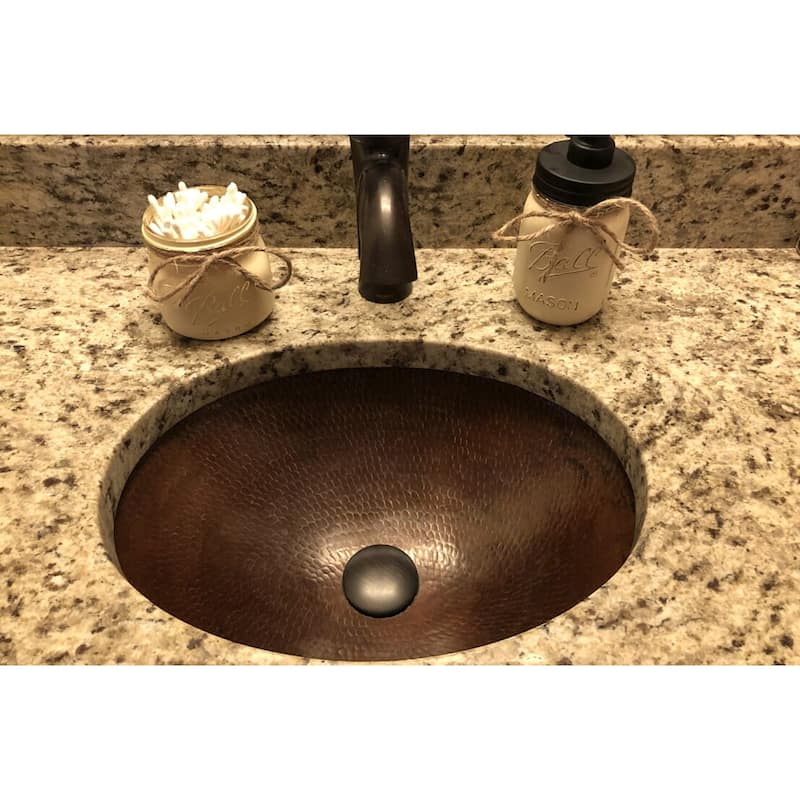 17-in Oval Under Counter Hammered Copper Bathroom Sink (LO17FDB)