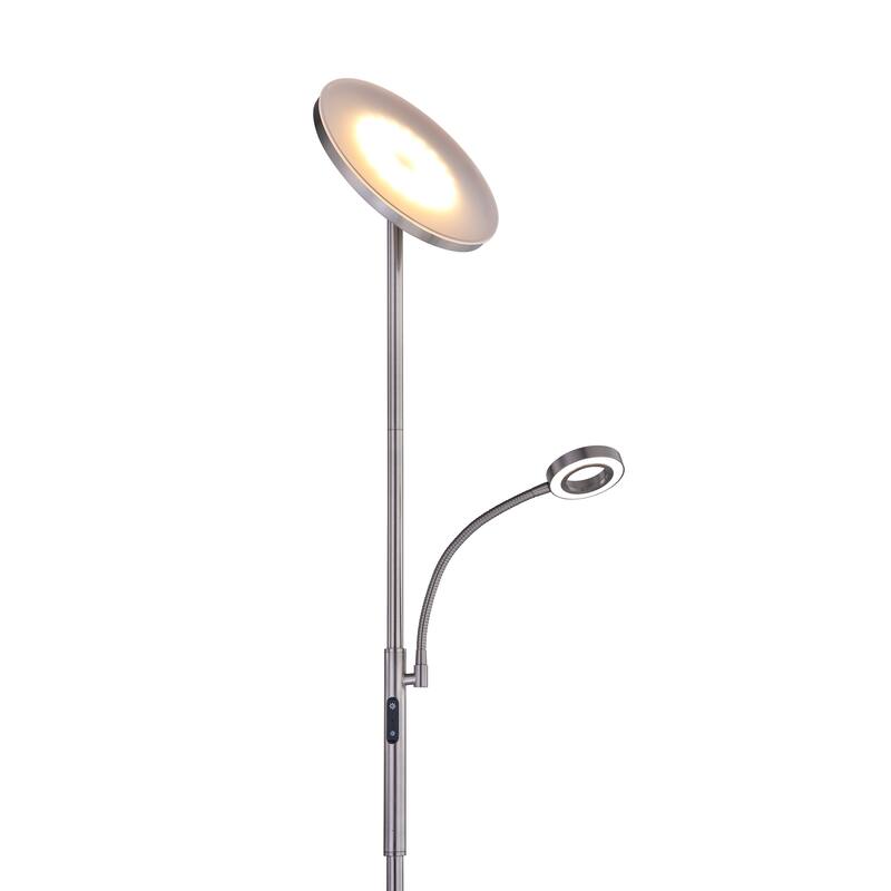 Slim LED Torchiere Floor Lamp with Reading Light, Remote Satin Nickel - 70
