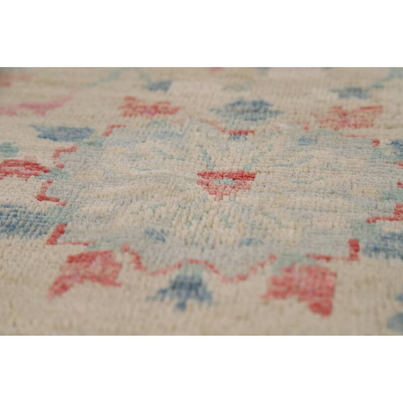 Vegetable Dye Beige Art Deco Turkish Rug Hand-Knotted Wool Carpet - 5'0"x 6'11"