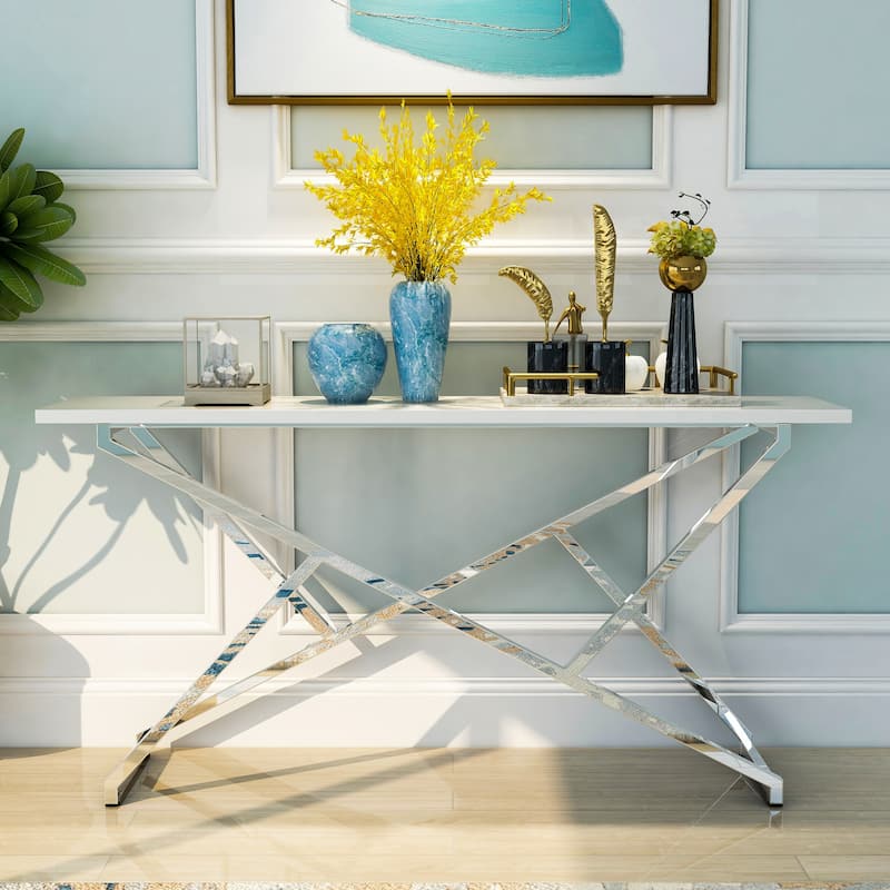 Cano Glam High Gloss White 60-inch Sofa Table by Furniture of America
