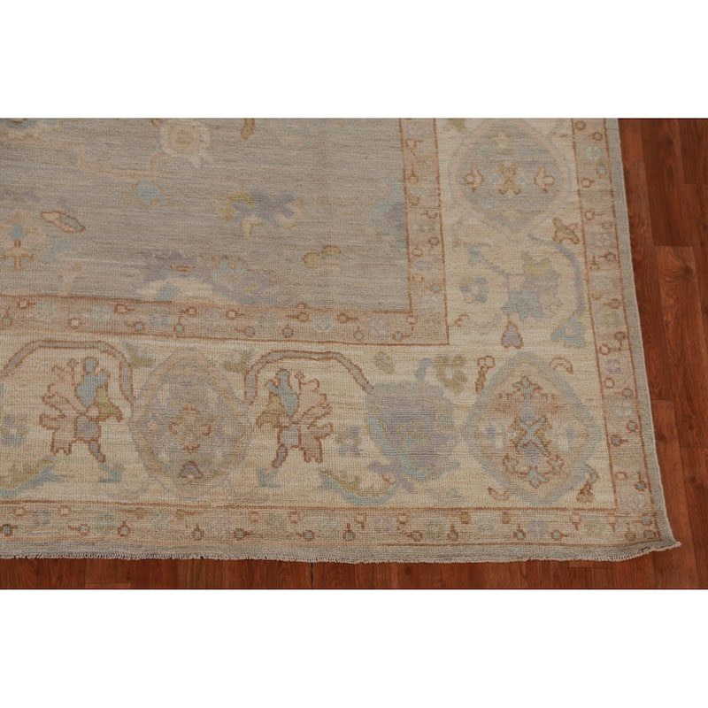 Hand Knotted Oriental 100% Wool Carpet Transitional All-Over Greys & Charcoal Oushak Area Rug - 9' 7'' X 8' 3''