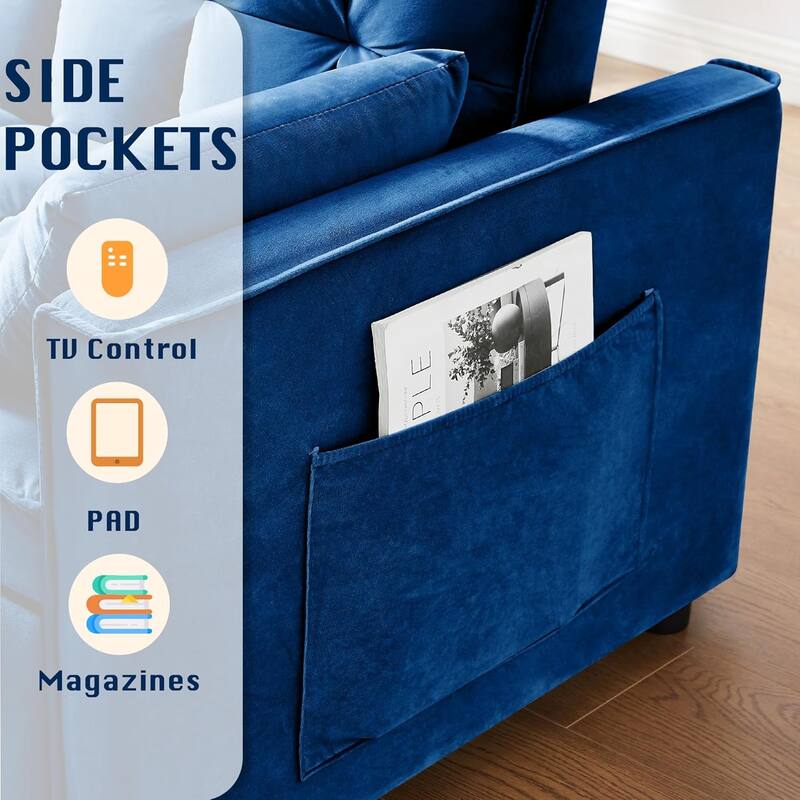 3 in 1 Convertible Sleeper Sofa Bed, Futon Couches for Living Room with Side Pocket, Adjustable Backrest