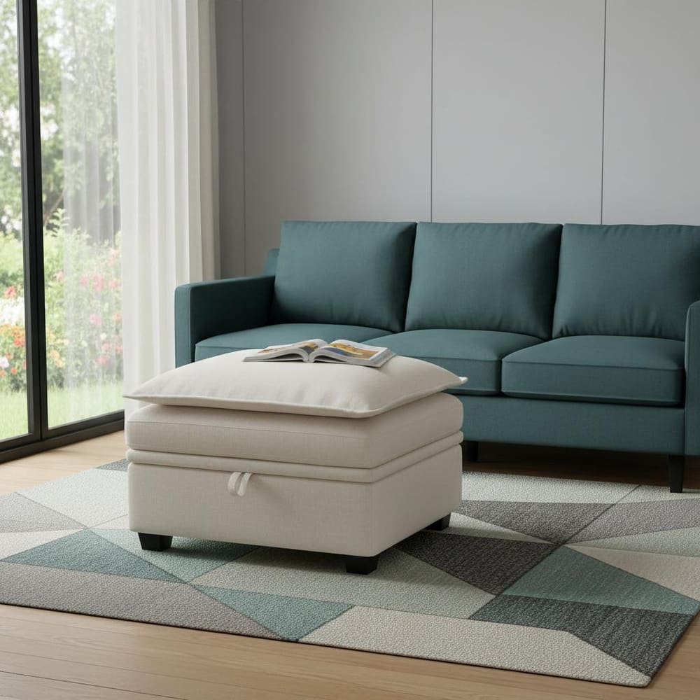 HomeRoots 30" Gray and Black Chenille Storage Ottoman