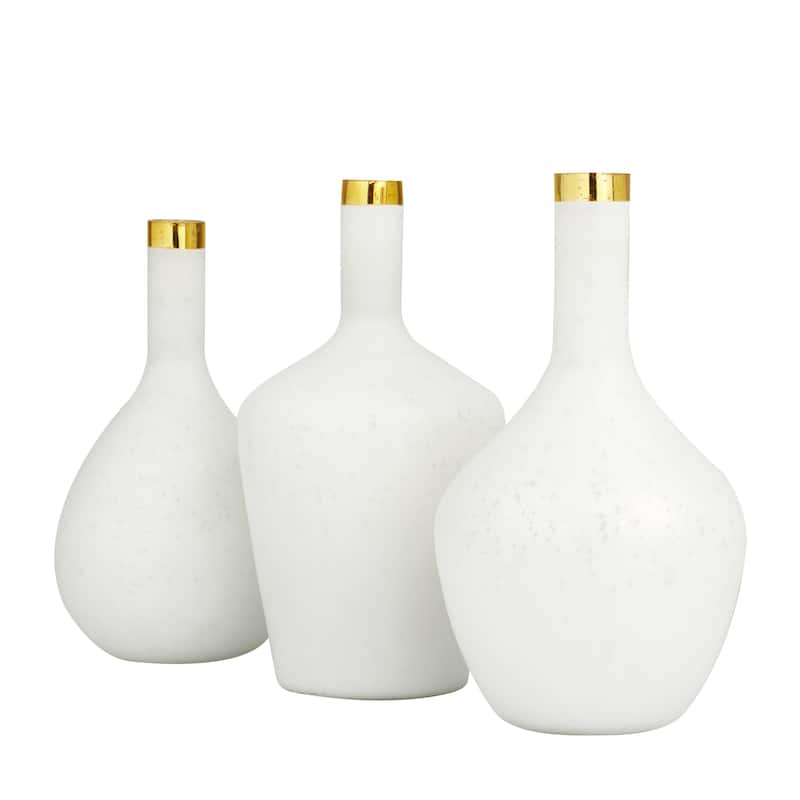Glass Decorative Vase with Gold Rim - Set of 3 White, Blue or Black - Roche River Decor