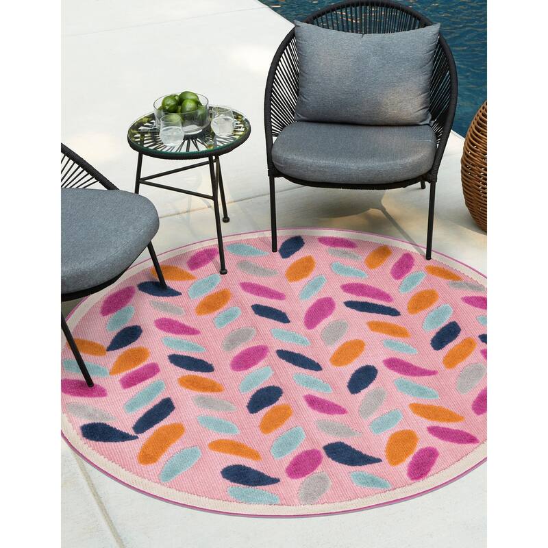 Outdoor Denver Collection Area Rug - Pink - 3'3" Round