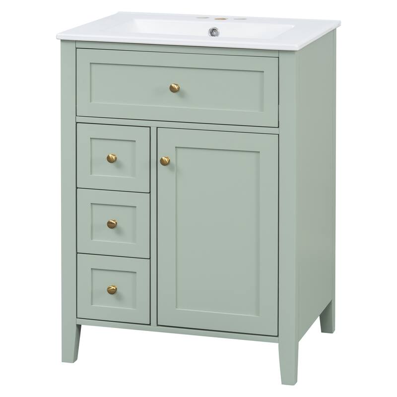 Roomfitters 24" Bathroom Vanity with Sink, Solid Wood Legs, 4 Drawers & Cabinet with Adjustable Shelf