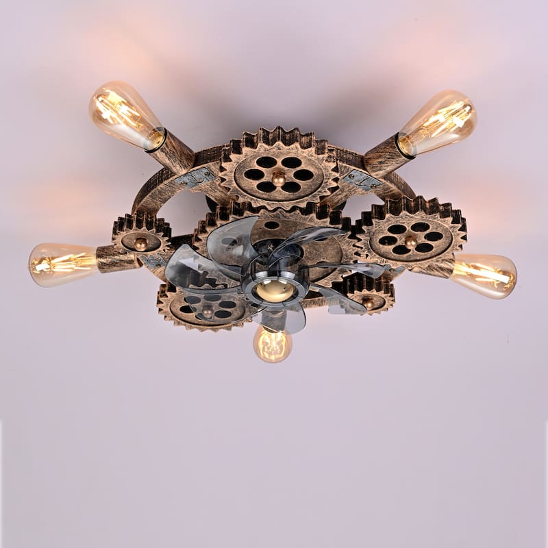 19.6" Industrial Farmhouse Ceiling Fan with Light & Remote,NOT Included Bulbs - Bronze
