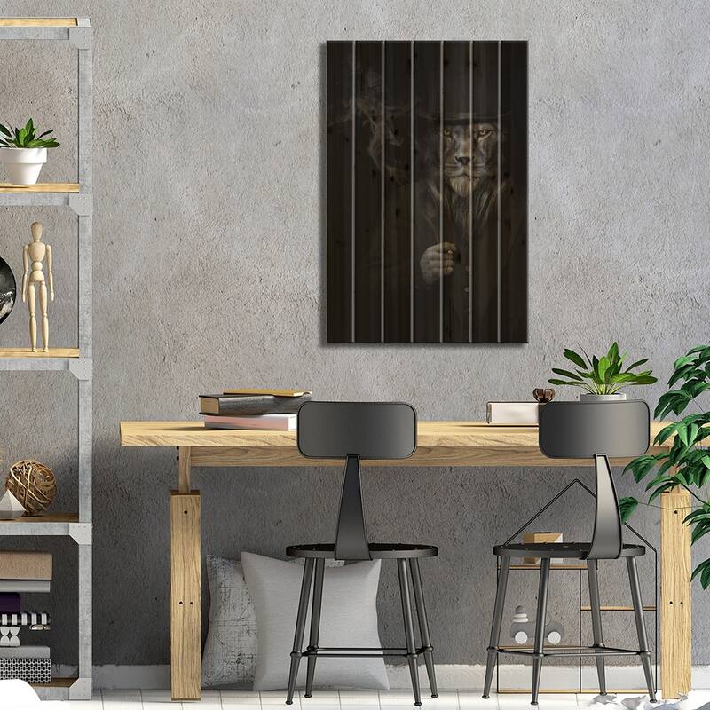 Man In The Form Of A Lion Person Smoking Animal Print On Wood by Adrian Vieriu - Multi-Color