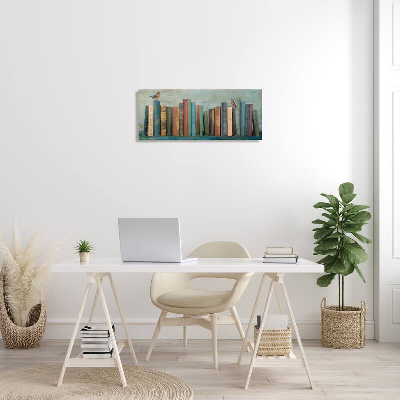 Stupell Books And Birds Green Blue Textured Painting Canvas Wall Art