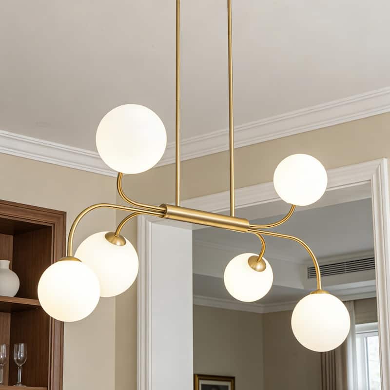 4/6-Light Glass Bubble Dimmable Sputnik Modern Linear Chandelier - 6-Light/Long Shade
