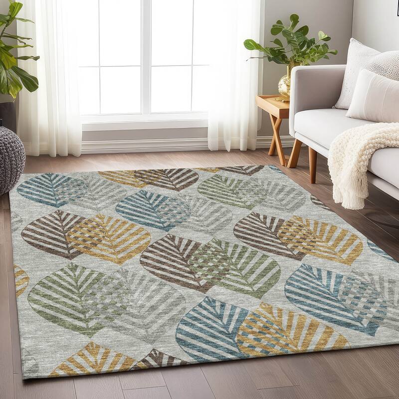 Premium Washable Super Soft Farmhouse Leaves Mayfield Rug - Gray - 8' x 10' - Rectangle