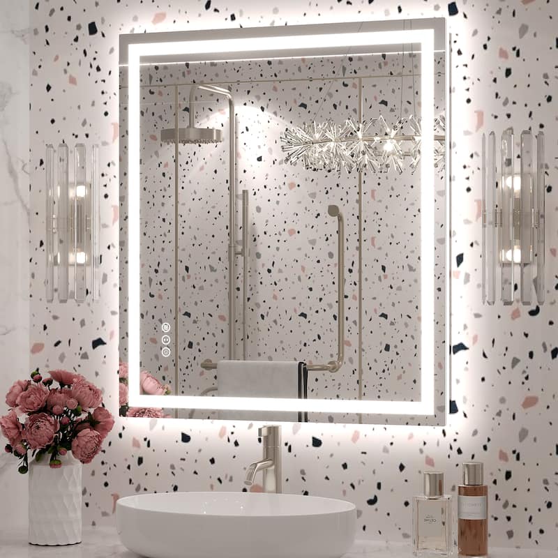 Large LED Bathroom Mirror with UL Listed, Front and Backlit, Anti-Fog - 32x28
