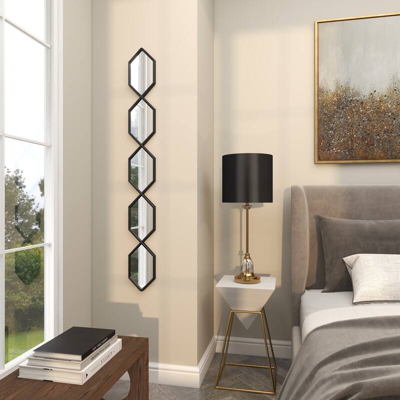 Metal Slim Stacked Chain 5 Layer Wall Mirror with Various Pattern and Foil Detailing - Silver, Gold, or Black