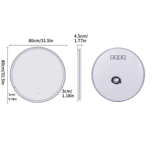 dimension image slide 0 of 2, 23.6''x23.6'' Round Intelligent Bathroom Wall Mirror w/Demister Led Light