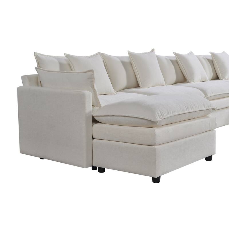 142.52" U-Shaped 6-Seat Sofa with Convertible Chaise and Ottomans