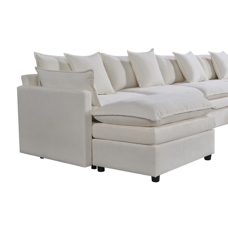 White 142.52" U-Shaped 6-Seater Sectional Sofa with Convertible Chaise and Ottomans, Spacious Cloud Couch for Comfort