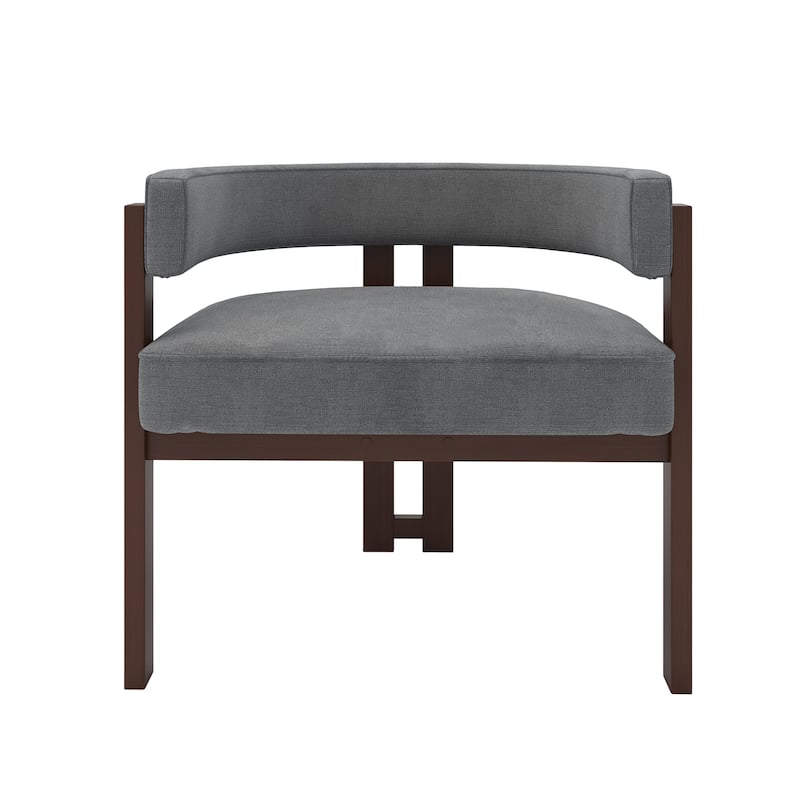 Modern Accent Chenille Upholstered Armchair with Open Back 3 Legs Barrel Dining Chair Comfy Side Chair-Beige