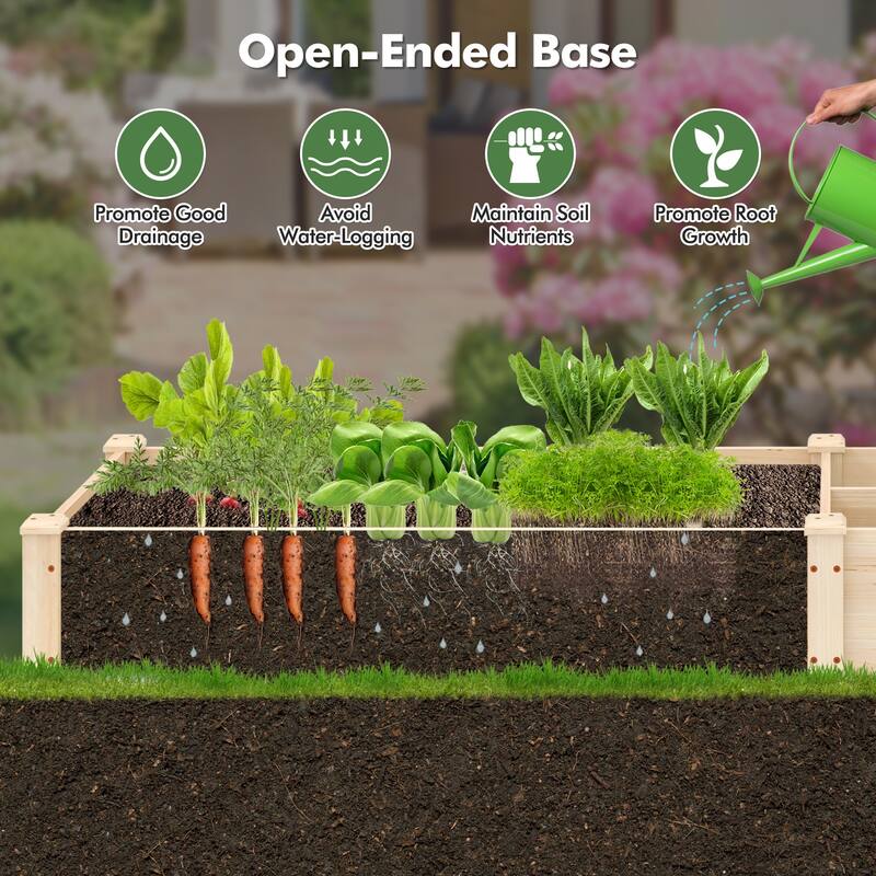 Gymax Wooden Raised Garden Bed w/ 2 Planter Boxes Divider Open-Ended