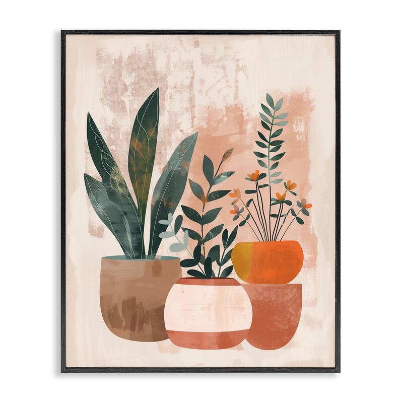 Stupell Earthy Boho Potted Plants Framed Giclee Art Design By LSR Creative Studio - 16 x 20 - Black