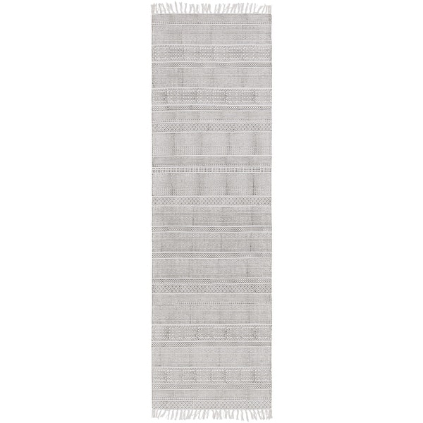 slide 4 of 14, Hand-Woven Charleigh Cotton Area Rug 2'6" x 8' - Light Grey