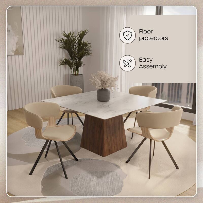 Dining Chair Upholstered in Leather or Velvet in Black Iron with Curved Open-Back Design Side Chair