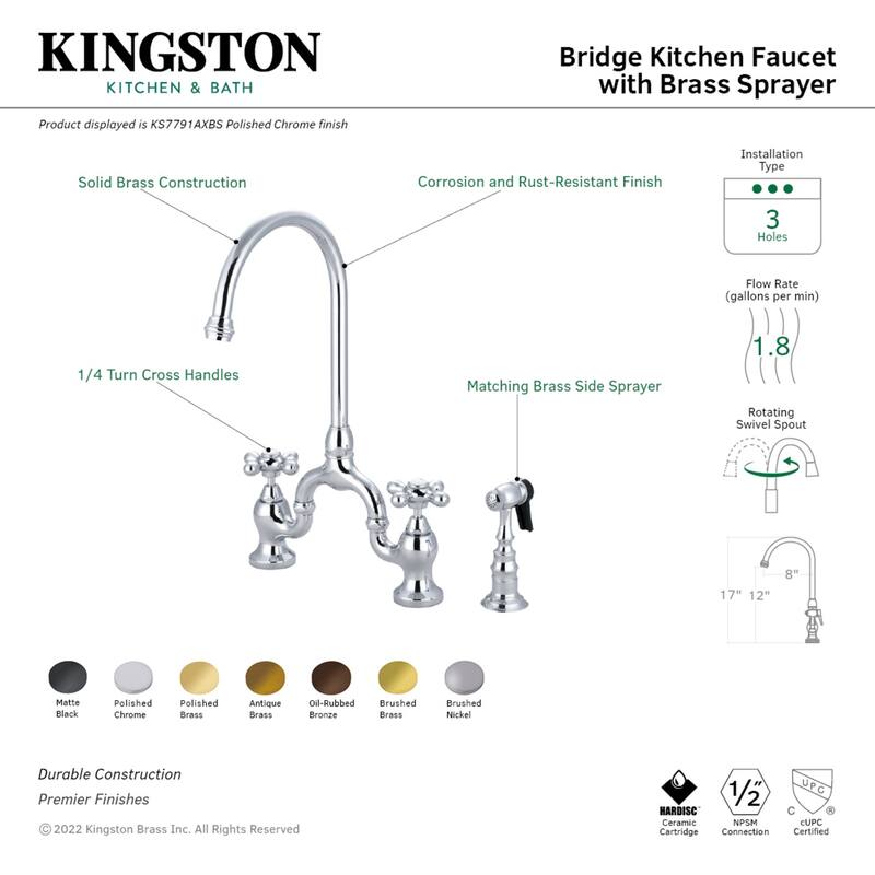 English Country Bridge Kitchen Faucets with Brass Sprayer