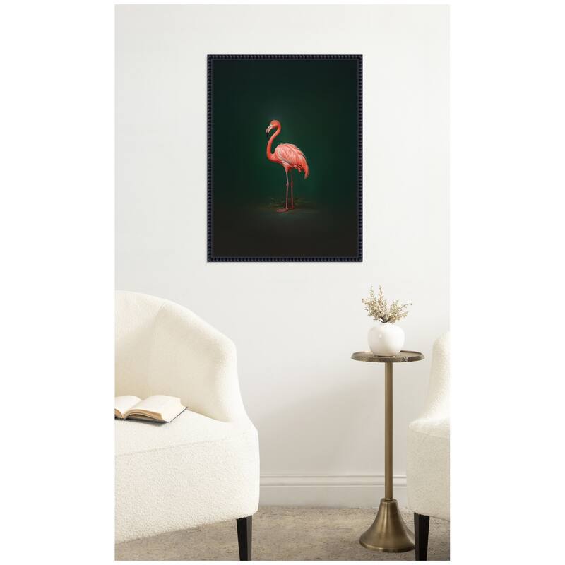Kate and Laurel Flamingo Side View Rich Green Backdrop by The Creative Bunch Studio Framed Canvas Wall Art Print