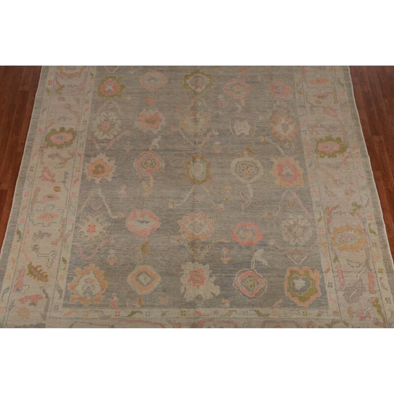 Hand Knotted Oriental 100% Wool Carpet Transitional All-Over Greys & Charcoal Oushak Area Rug - 11' 10'' X 8' 11''