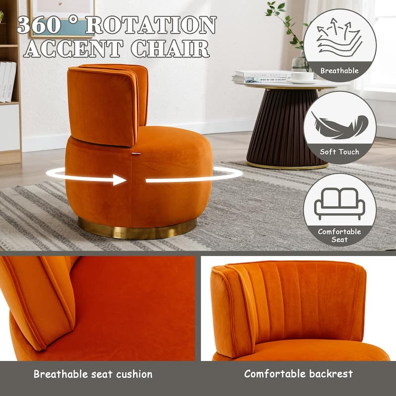 HOMEFUN Velvet Upholstered 360 Degree Swivel Armless Round Barrel Chairs