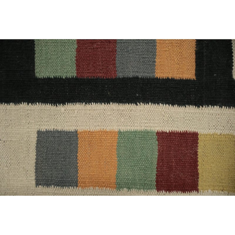 Hand Woven Oriental 100% Wool Carpet Southwestern Modern Multi-Colored Kilim Area Rug - 9' 1'' X 8' 4''
