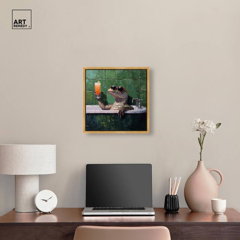 Cocktail Croc I Canvas by Art Remedy
