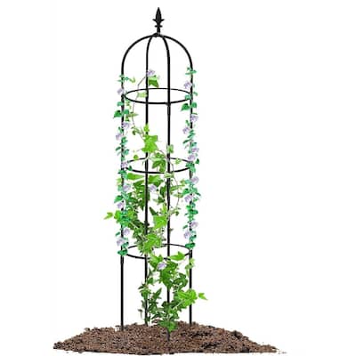 69.7'' Black Garden Trellis for Vines and Flowers Weather-Resistant Obelisk Climbing Frame for Outdoor Decor - 10.2"Dia x 64.2"H