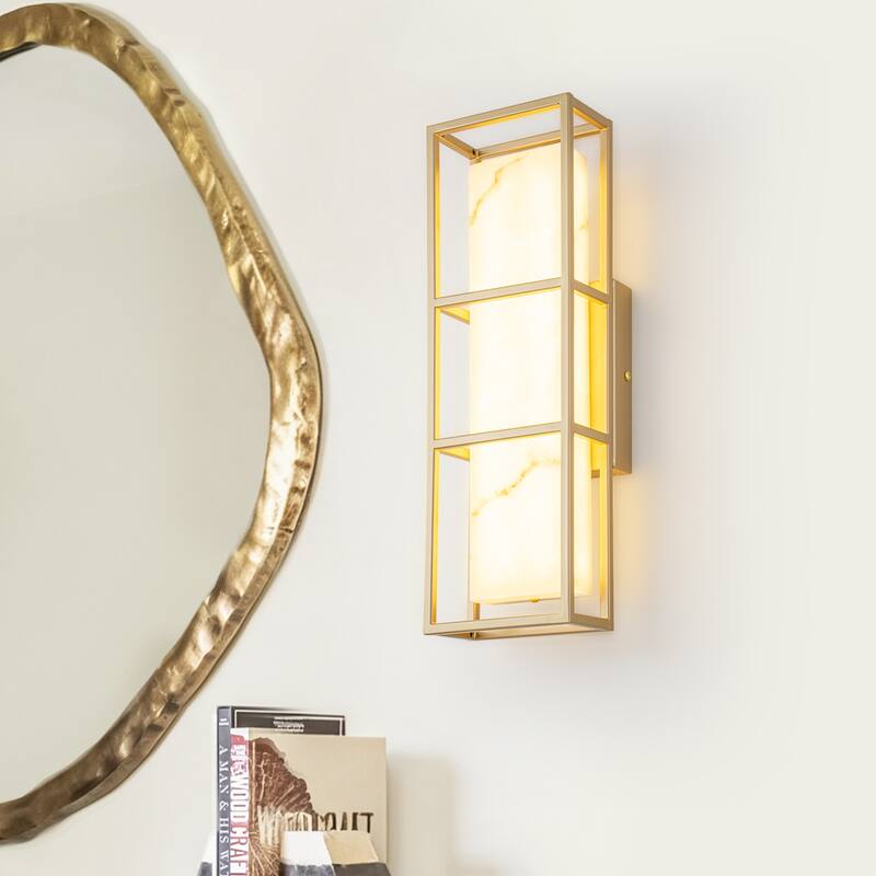 Brushed Gold LED Wall Sconce with White Alabaster Resin Shade