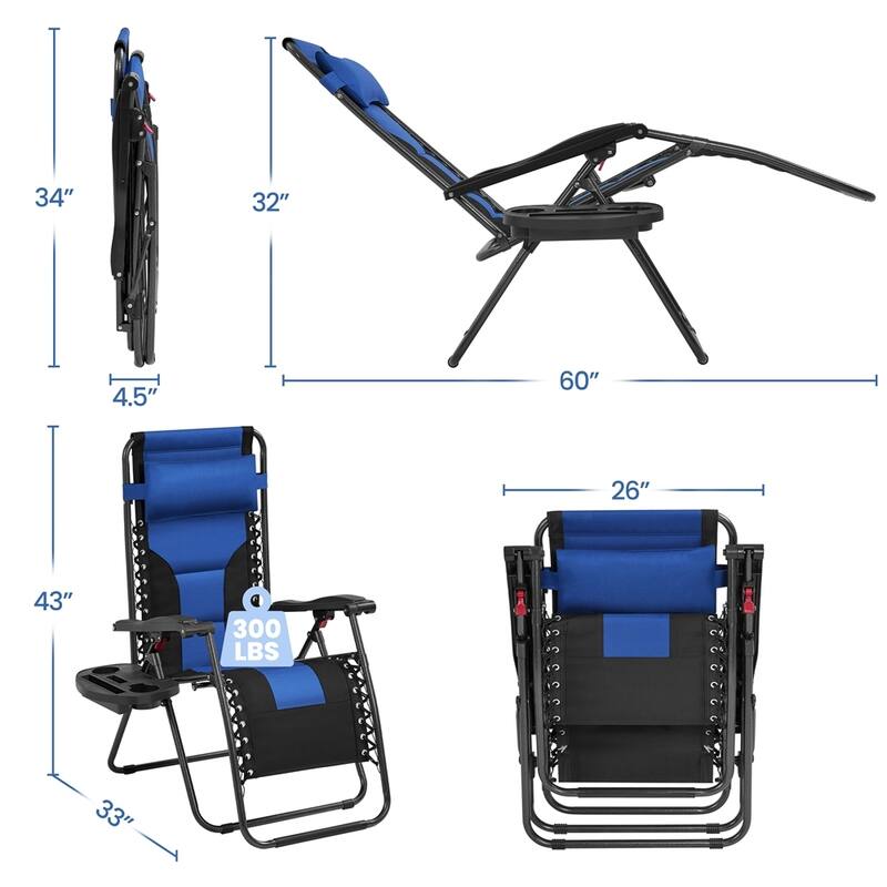 Yaheetech 2pcs 26in Padded Outdoor Zero Gravity Chair Patio Lounge Camping Chair with Armrests and Pillow