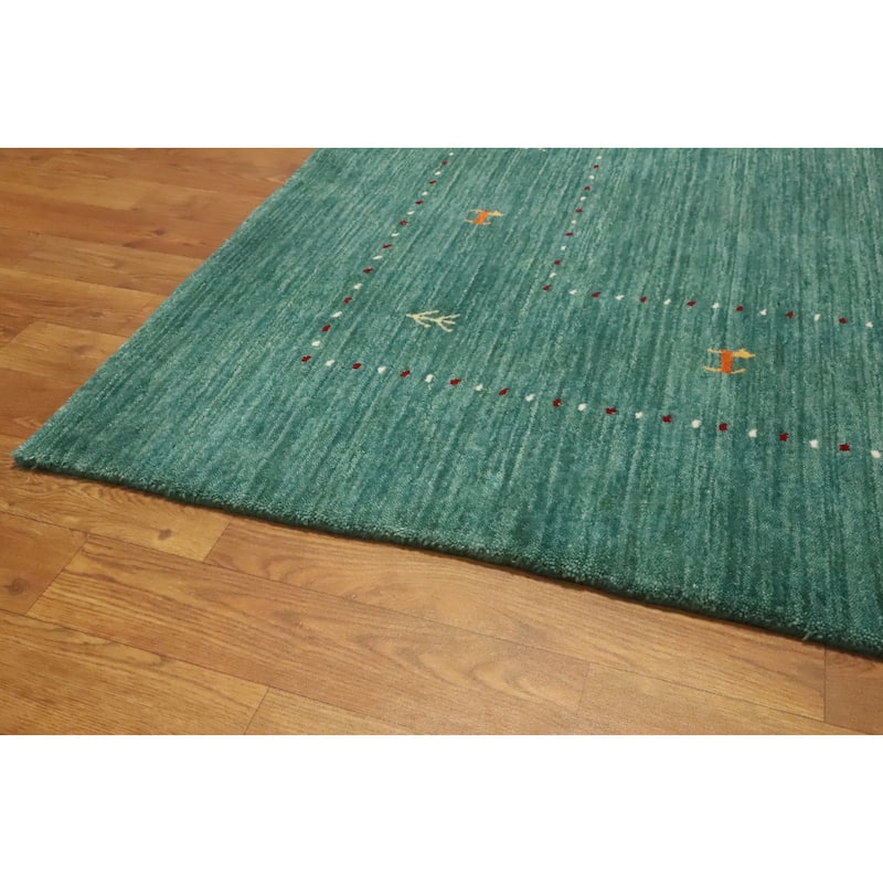 Hand Knotted Oriental 100% Wool Carpet Tribal Animal Pictorial Green Gabbeh Area Rug - 7' 10'' X 4' 11''