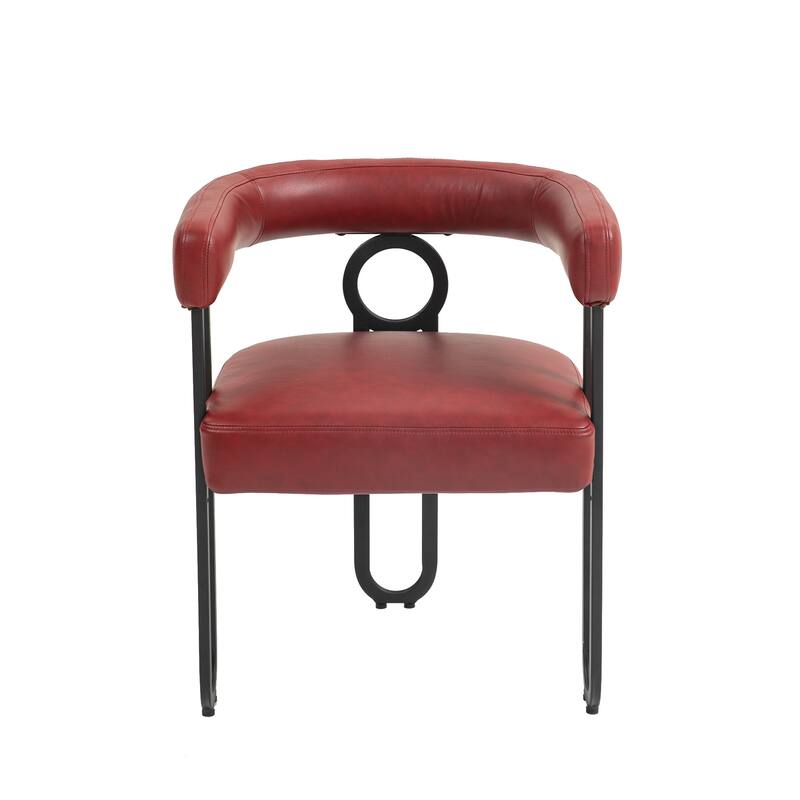 Wine Red PU Upholstered Accent Chair Dining Chair Barrel Side Chairs Kitchen Armchair for Living Room Dressing Room Set of 4