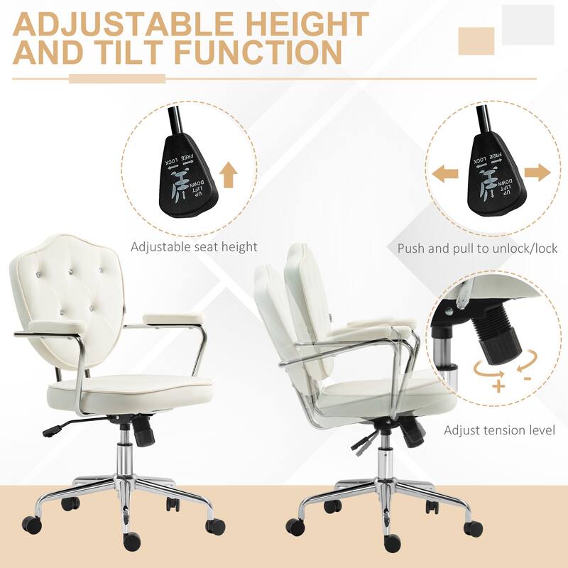 Velvet Upholstered Office Chair Leisure Chair, Cream White Stylish Executive Chair Gaming Chair with Upholstered Armrests