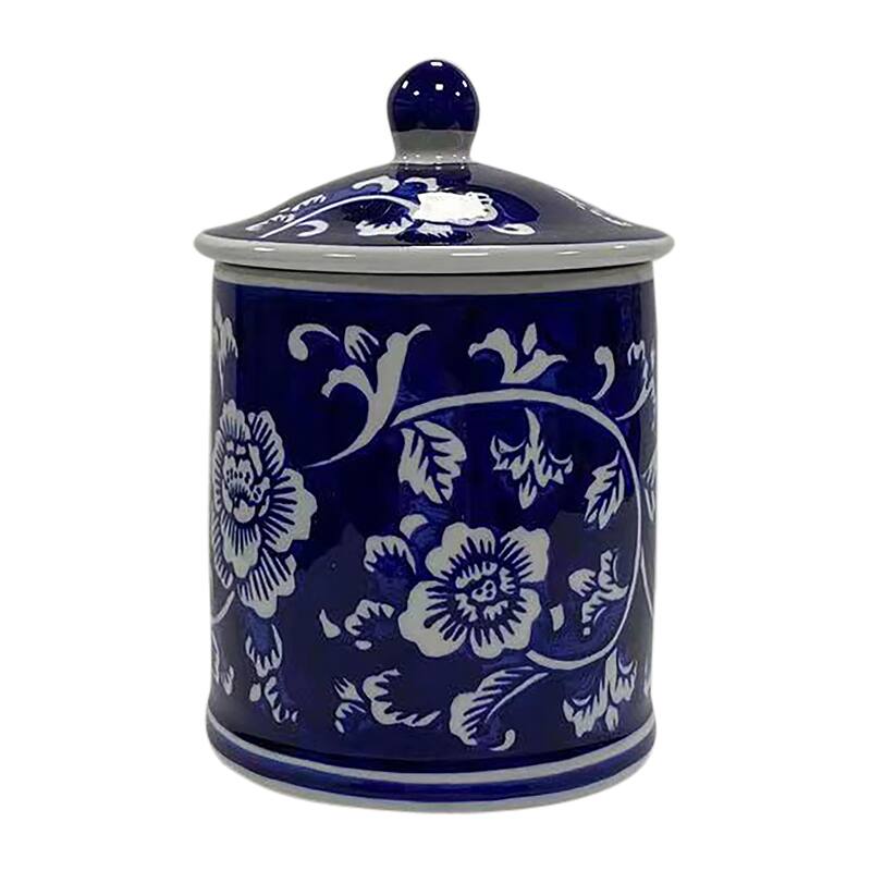 Sagebrook Home 6" Chinoiserie Ceramic Scented Candle With Lid, Blue/White - 4" x 4" x 6" - Floral Blue/white - 4" x 4" x 6"