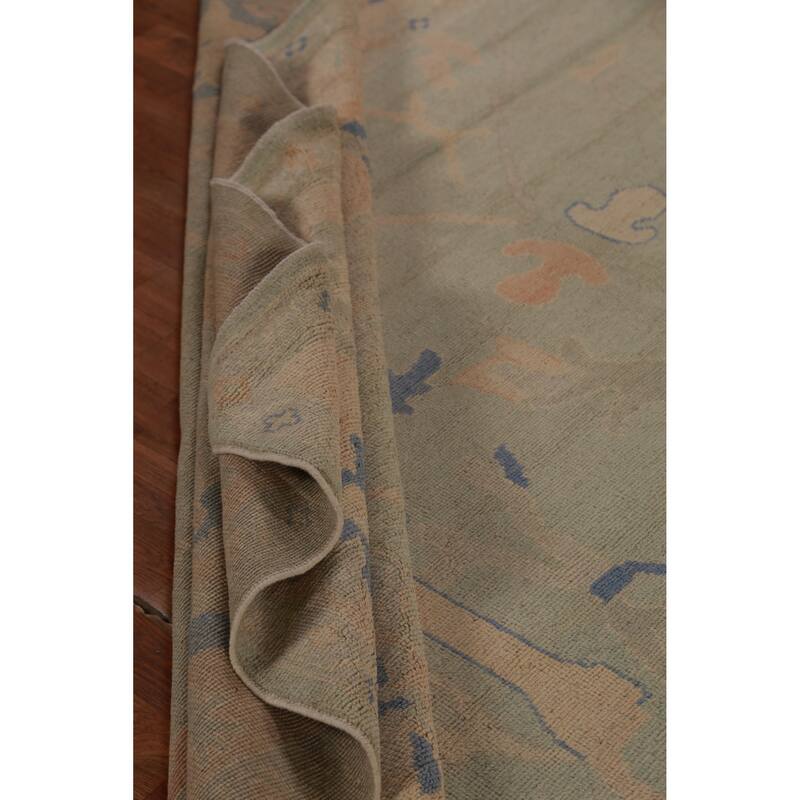 Hand Knotted Oriental 100% Wool Carpet Transitional All-Over Green Oushak Area Rug - 12' 4'' X 9' 3''