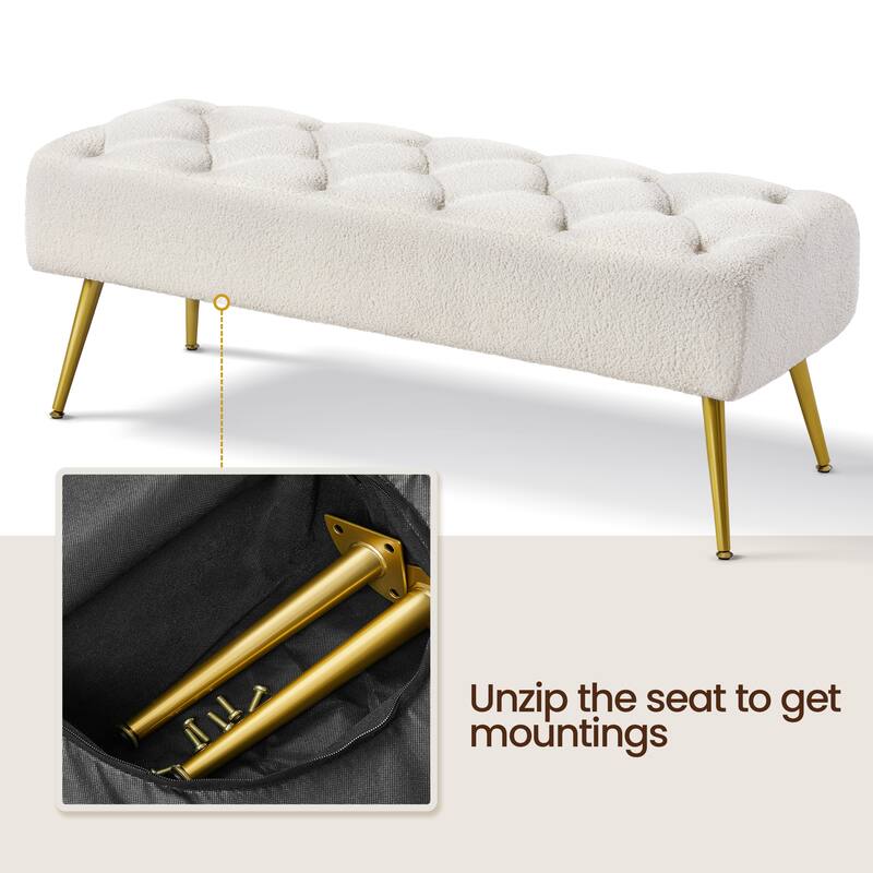 Yaheetech Upholstered Footstool Velvet Ottoman Button-Tufted Table Bench - 45"×16"×17"