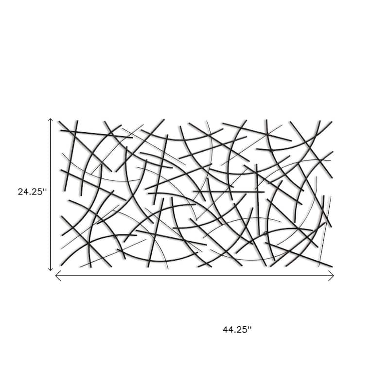 HomeRoots 24" X 44" Black Abstract Lines Metal Hanging Dimensional Sculpture