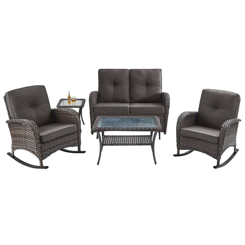 Pocassy 5 Pieces Glider Sofa with Rocker Chairs Ottomans